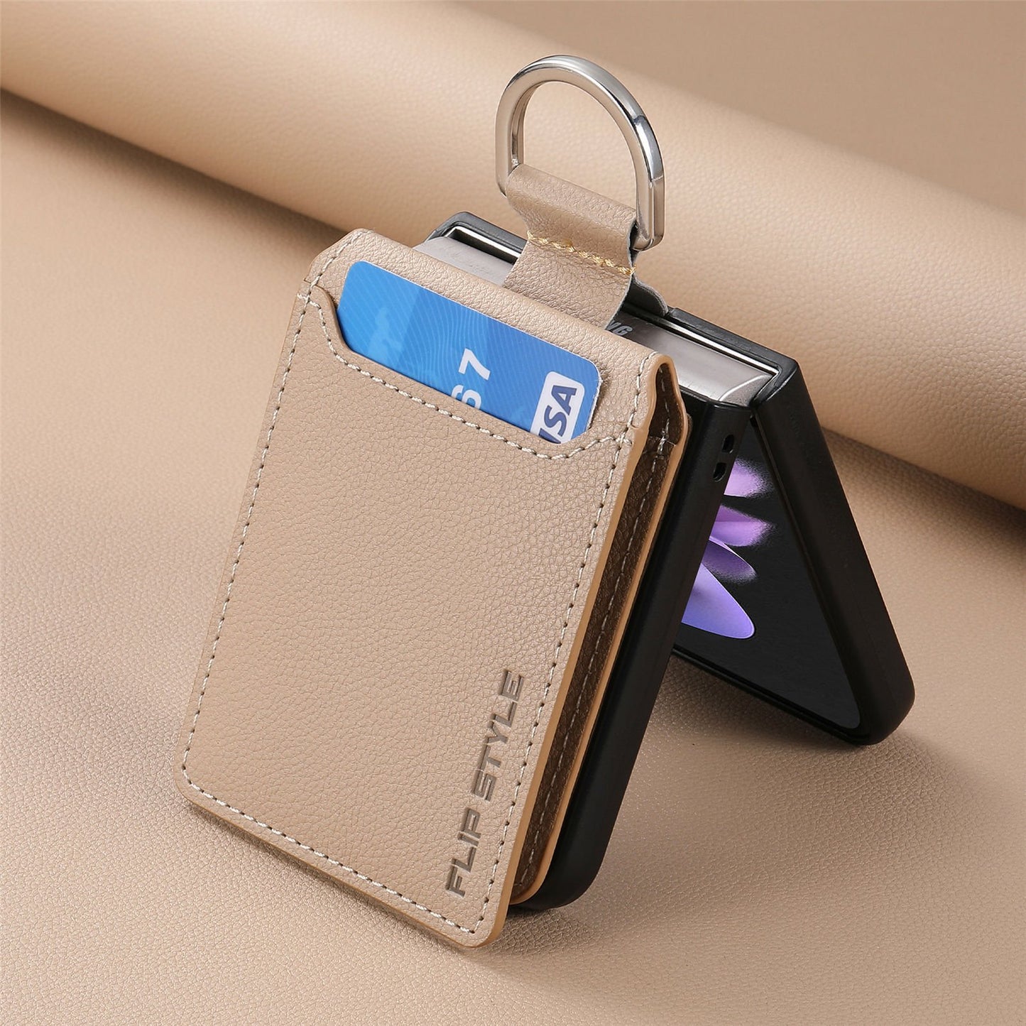 Magnetic Lychee Leather Flip Card Holder Case with Ring for Samsung Flip4 Flip3 5G