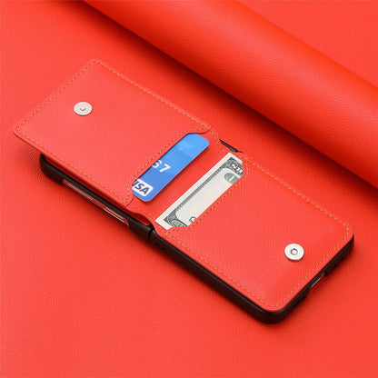 Magnetic Lychee Leather Flip Card Holder Case with Ring for Samsung Flip4 Flip3 5G